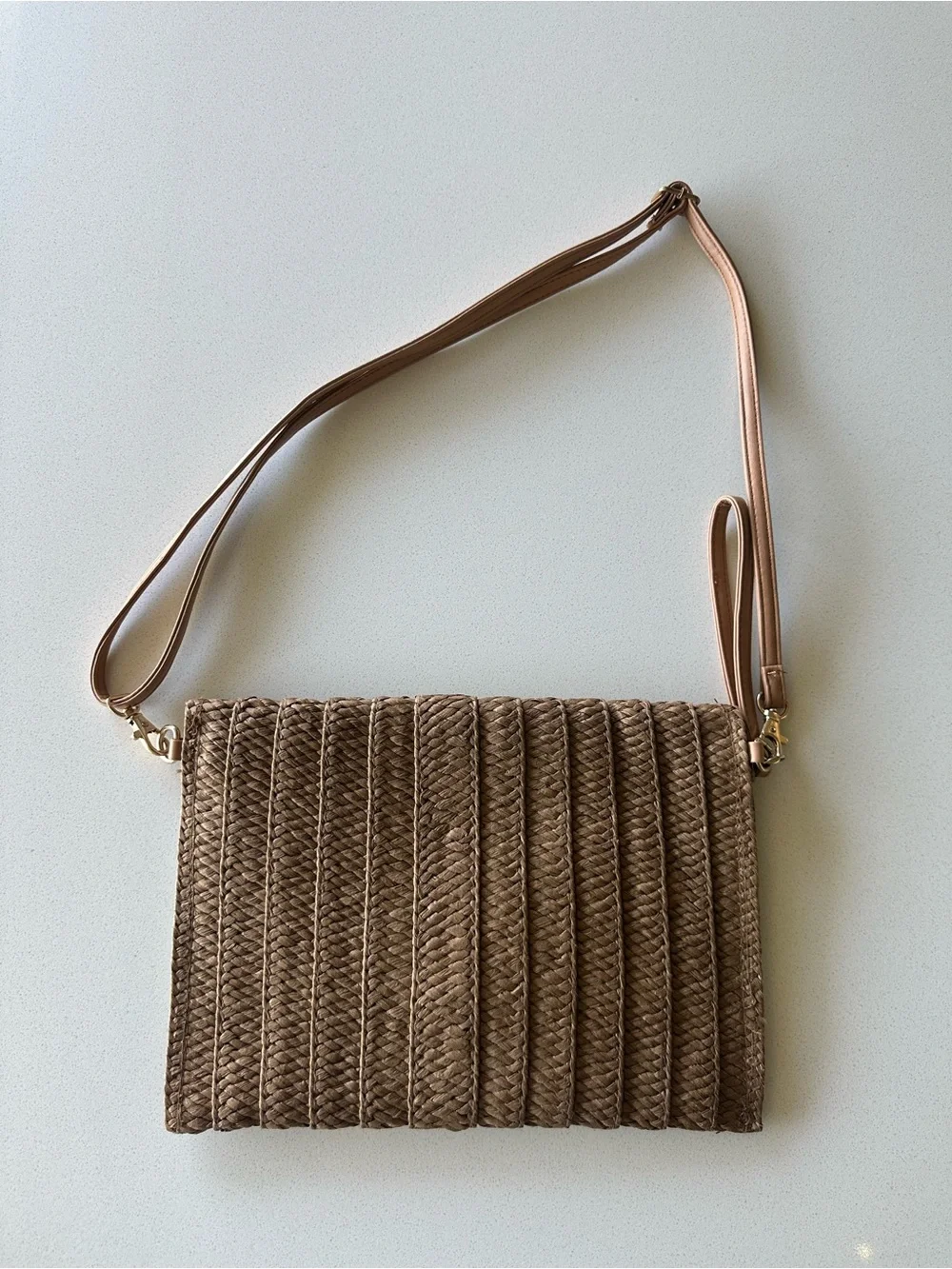 Woven Straw Crossbody Bag in Light Brown